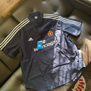 Balenciaga Men's Navy Shirt with White Stripes